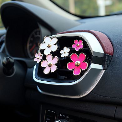 6-Piece Pink Flower Car Air Vent Clip Set with Gold Accent Petals
