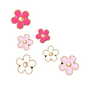6 pc Pink Flower Car Air Vent Clip Set with Gold Accent Petals