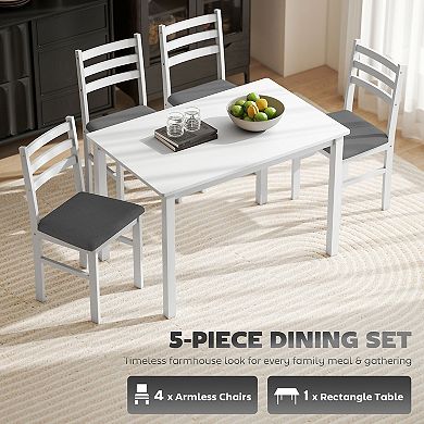 HOMCOM 5-Piece Dining Table Set with Upholstered Chairs, Wood Legs