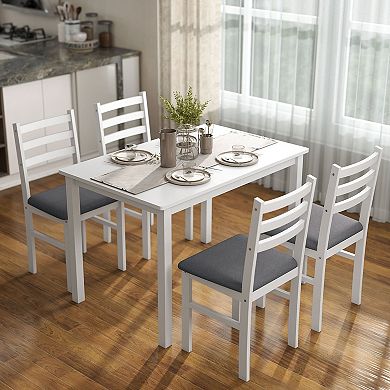 HOMCOM 5-Piece Dining Table Set with Upholstered Chairs, Wood Legs