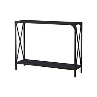 Kings Brand Furniture Kandin Metal Console Table with Glass Top, Pewter/Black