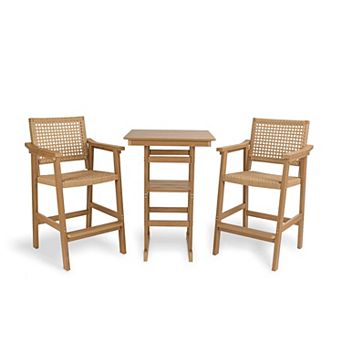 Patio Bar Set, PE Rattan Outdoor Bar Stools with HIPS Table, for Poolside, Garden, Yard, Balcony