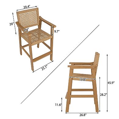 Patio Bar Set, PE Rattan Outdoor Bar Stools with HIPS Table, for Poolside, Garden, Yard, Balcony