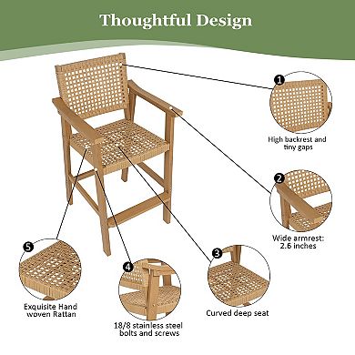 Patio Bar Set, PE Rattan Outdoor Bar Stools with HIPS Table, for Poolside, Garden, Yard, Balcony