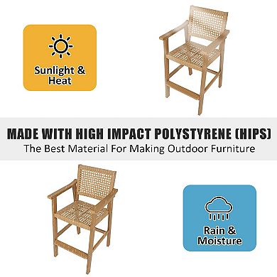 Patio Bar Set, PE Rattan Outdoor Bar Stools with HIPS Table, for Poolside, Garden, Yard, Balcony