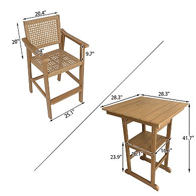 Patio Bar Set, PE Rattan Outdoor Bar Stools with HIPS Table, for Poolside, Garden, Yard, Balcony