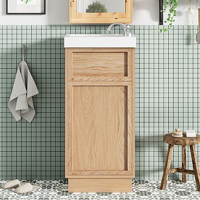 Whisen 15.75" Bathroom Vanity with Reversible Resin Sink with Adjustable Shelf & Push-to-Open Door