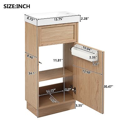 Whisen 15.75" Bathroom Vanity with Reversible Resin Sink with Adjustable Shelf & Push-to-Open Door