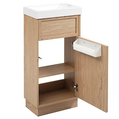 Whisen 15.75" Bathroom Vanity with Reversible Resin Sink with Adjustable Shelf & Push-to-Open Door