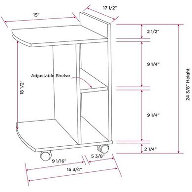Kings Brand Furniture - Farrell Snack Side End Table with Storage Shelves and Wheels