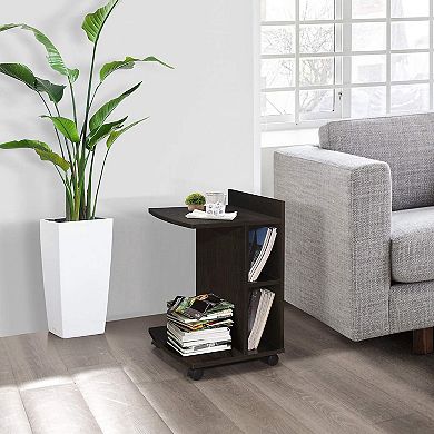 Kings Brand Furniture - Farrell Snack Side End Table with Storage Shelves and Wheels