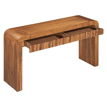 Whisen Rustic Console Table with Fluted Drawer Front, Entryway Table with Curved Corners& Thick Legs