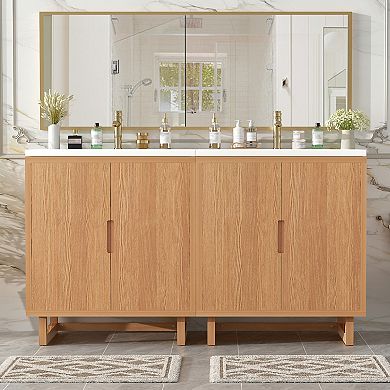 Whisen60.2" Bathroom vanity Set with Sink, Combo Cabinet, Bathroom Storage Cabinet, Solid Wood Frame