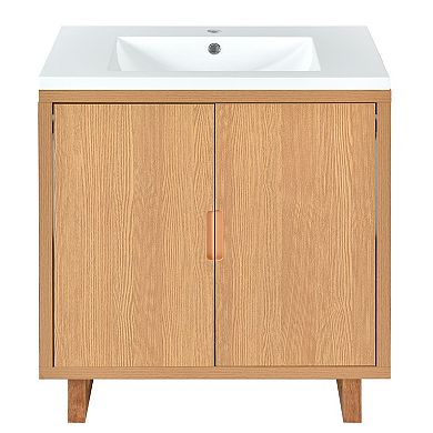 Whisen60.2" Bathroom vanity Set with Sink, Combo Cabinet, Bathroom Storage Cabinet, Solid Wood Frame