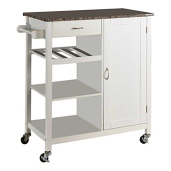 Kings Brand Furniture Sanford Wood & Marble Finish Top Kitchen Storage Cabinet Cart