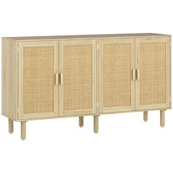 HOMCOM Bohemian Sideboard with 4 Rattan Doors and Shelves
