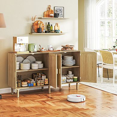 HOMCOM Bohemian Sideboard with 4 Rattan Doors and Shelves