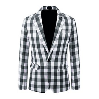 Gingham Plaid Blazer for Men's Regular Fit Contrast Color Business Suit Jacket