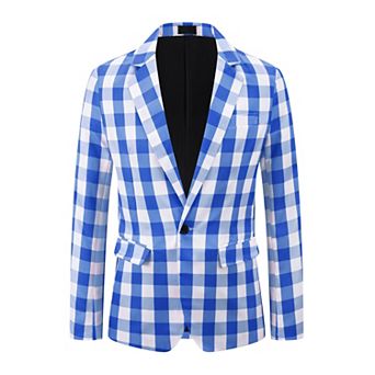 Gingham Plaid Blazer for Men's Regular Fit Contrast Color Business Suit Jacket