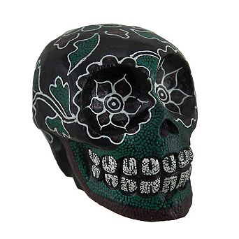 Small Dot Painted Wooden Decorated Sugar Skull Statue 4 inch