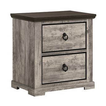 Elaya Nightstand with 2 Drawers, Black Metal, Weathered Gray Wood