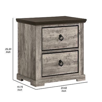 Elaya Nightstand with 2 Drawers, Black Metal, Weathered Gray Wood