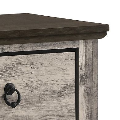 Elaya Nightstand with 2 Drawers, Black Metal, Weathered Gray Wood
