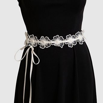 Women's Floral Lace Belt with Ribbon Tie and Delicate Sheer Embroidered Detailing 47 in