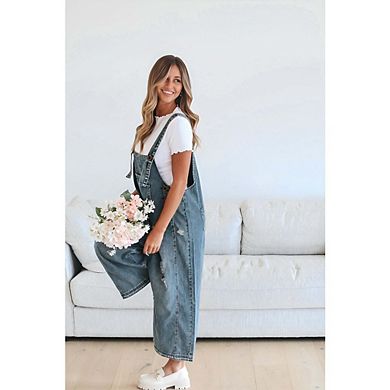 Women Loose Adjustable Strap Denim Bib Overall Jeans Distressed Wide Leg Baggy Overalls Jumpsuit
