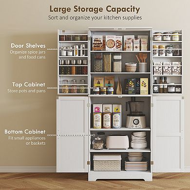 HOMCOM 72inch Farmhouse Kitchen Pantry Cabinet, Tall Storage Cabinet