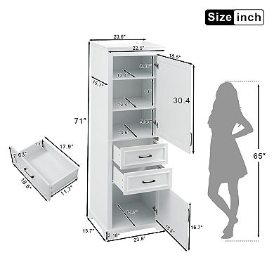 Whisen 71" Tall Freestanding Bathroom Vanity with Damping-hinge Doors,Drawers and Adjustable Shelves