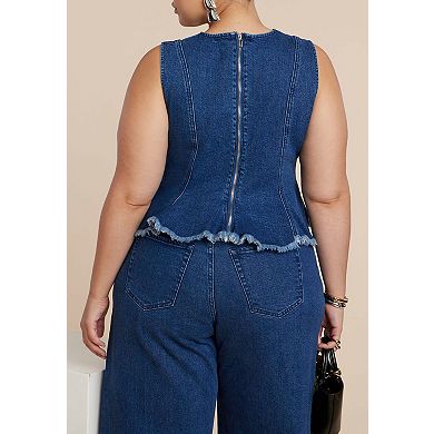 ELOQUII Women's Plus Size Denim Peplum Top