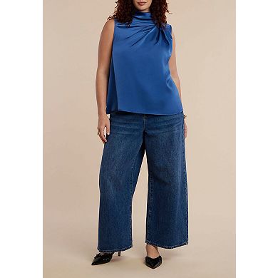 ELOQUII Women's Plus Size Denim Peplum Top