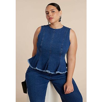 ELOQUII Women's Plus Size Denim Peplum Top