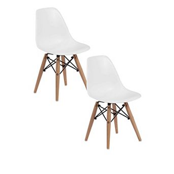 Ben Kids Dining Chair Set of 2, Modern White, Eiffel Brown Wood Legs