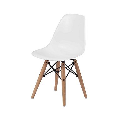 Ben Kids Dining Chair Set of 2, Modern White, Eiffel Brown Wood Legs