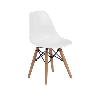 Ben Kids Dining Chair Set of 2, Modern White, Eiffel Brown Wood Legs