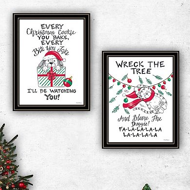 LOVMOR Decor 4U 2 Piece Cat Dog Christmas Enjoyment Black Framed Wall Art Deb Strain