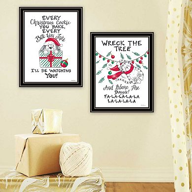 LOVMOR Decor 4U 2 Piece Cat Dog Christmas Enjoyment Black Framed Wall Art Deb Strain
