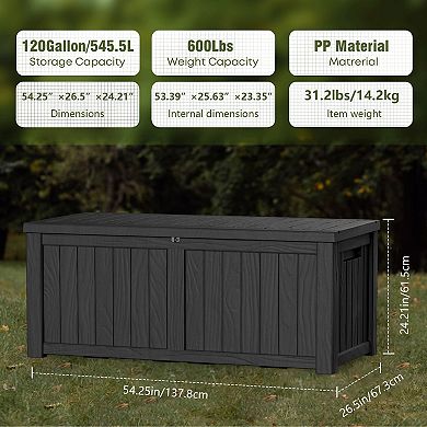 120 Gal. Outdoor Resin Waterproof Deck Box with Lockable Lid