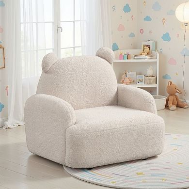Raye Bear Shaped Kids Armchair with Legs, Teddy Velvet