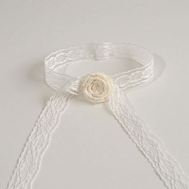 Women's Lace Floral Ribbon Belt with Long Tie and Rosette Accent 71x2.5in