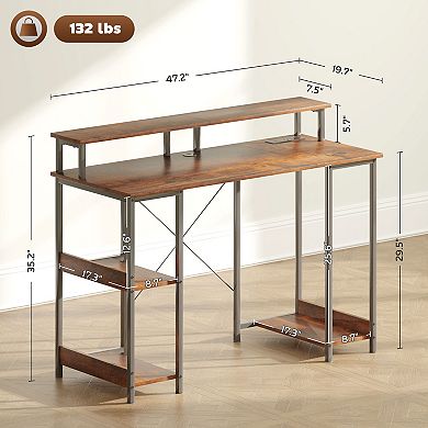 47inch Reversible Computer Desk with Lights Home Office Desk