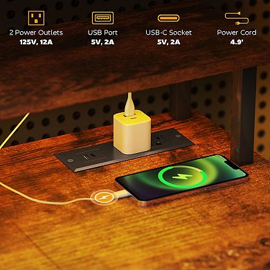 47inch Reversible Computer Desk with Lights Home Office Desk