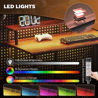 47inch Reversible Computer Desk with Lights Home Office Desk