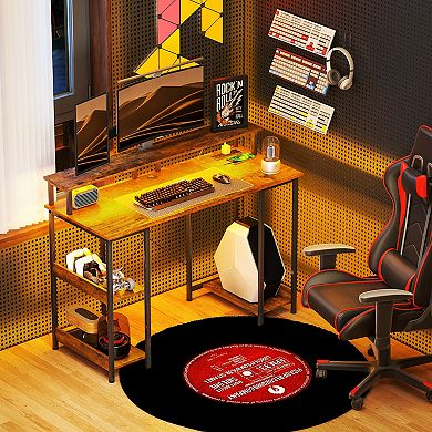 47inch Reversible Computer Desk with Lights Home Office Desk