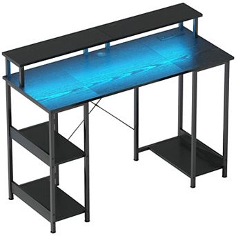 47inch Reversible Computer Desk with Lights Home Office Desk