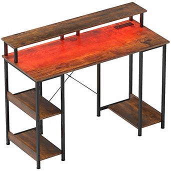 47inch Reversible Computer Desk with Lights Home Office Desk
