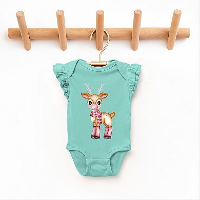 Watercolor Reindeer Bubblegum - Flutter Sleeve Bodysuit