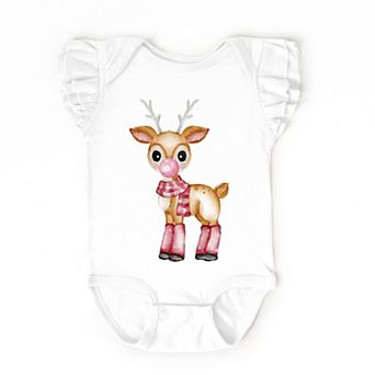 Watercolor Reindeer Bubblegum - Flutter Sleeve Bodysuit